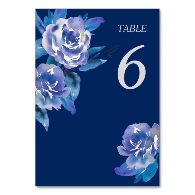Tarjeta De Mesa Elegante mesa Boda floral plateado azul (Anverso)