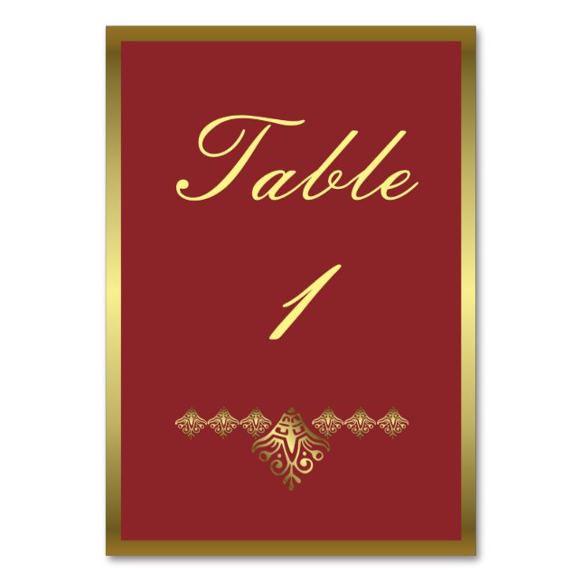 Tarjeta De Mesa Elegante mesa de Boda rojo y oro (Anverso)