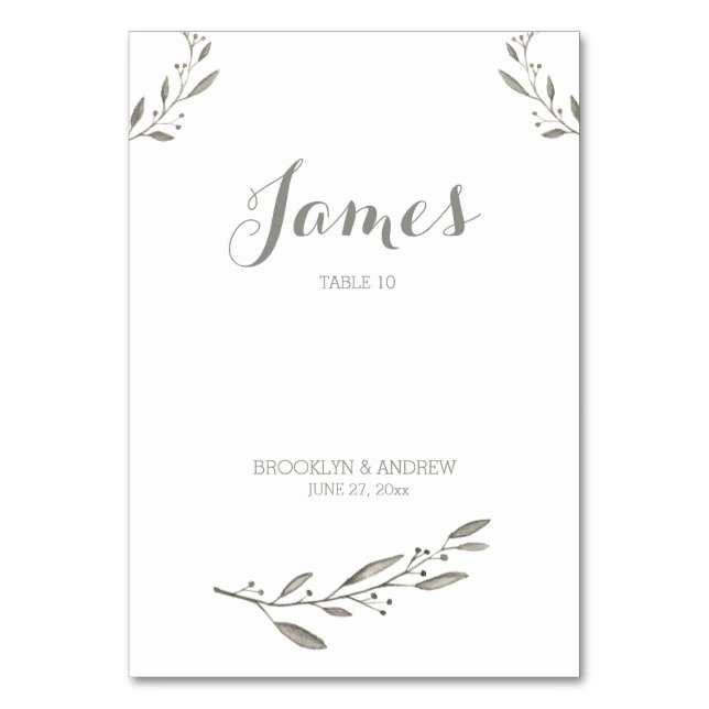 Tarjeta De Mesa Elegante Mesa de Bodas Cartas Floral Gris (Anverso)
