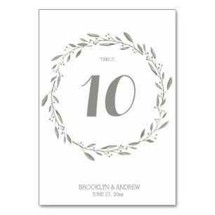 Tarjeta De Mesa Elegante Mesa de Bodas Números Flores Gris