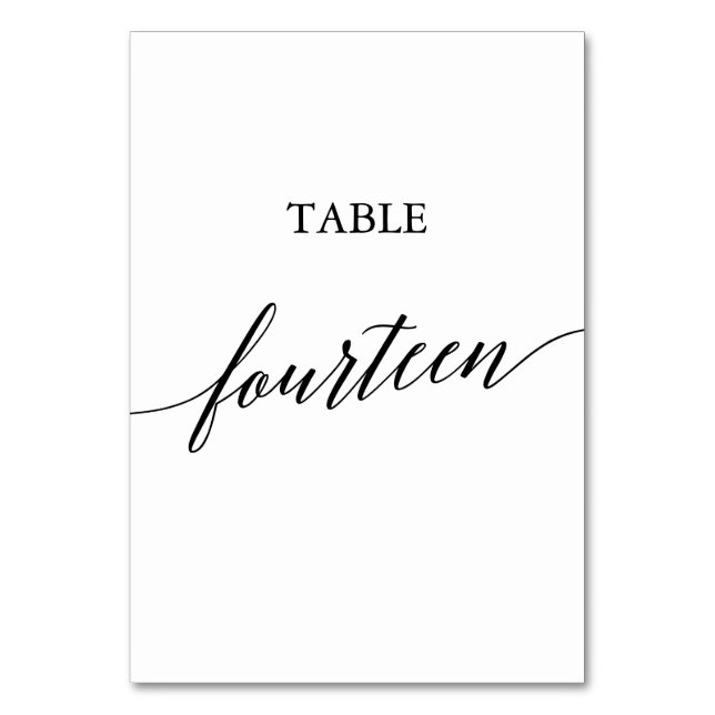 Tarjeta De Mesa Elegante Mesa de Caligrafía Negra Número Catorce (Anverso)