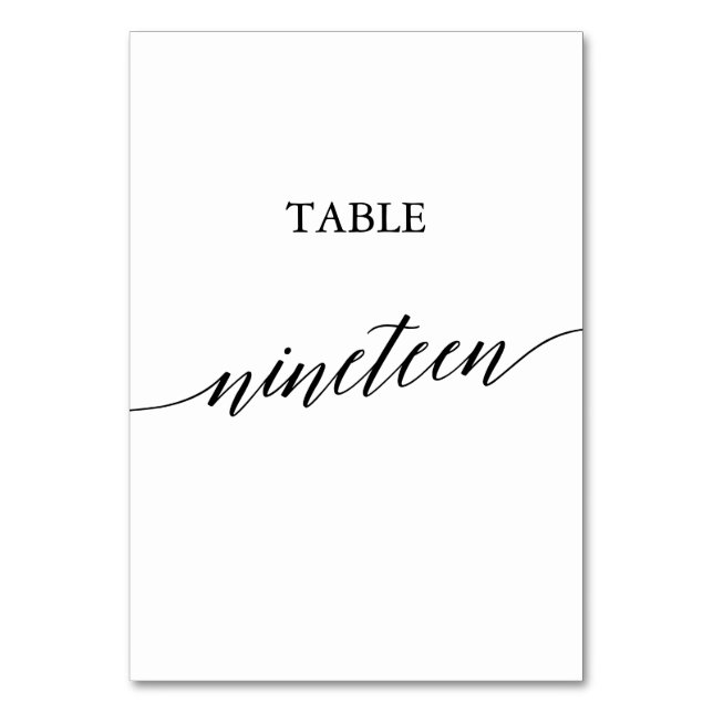 Tarjeta De Mesa Elegante Mesa de Caligrafía Negra Número Diecinuev (Anverso)