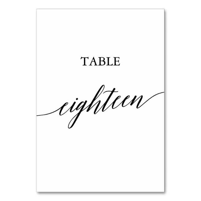 Tarjeta De Mesa Elegante Mesa de Caligrafía Negra Número Dieciocho (Anverso)