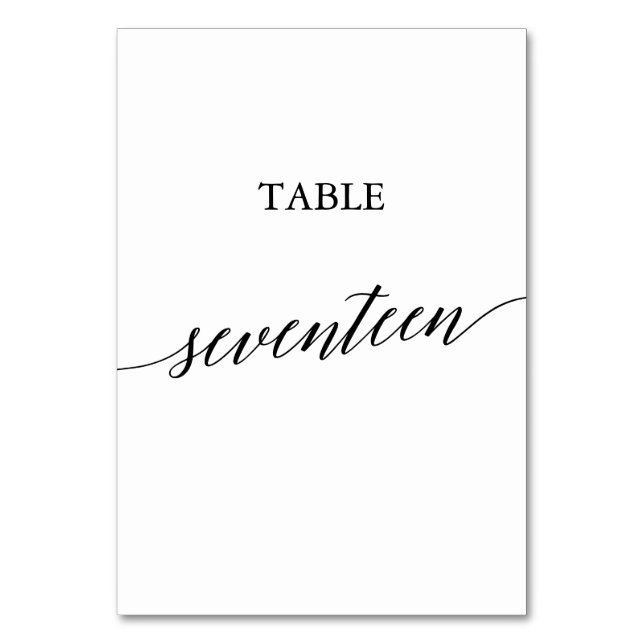 Tarjeta De Mesa Elegante Mesa de Caligrafía Negra Número Diecisiet (Anverso)