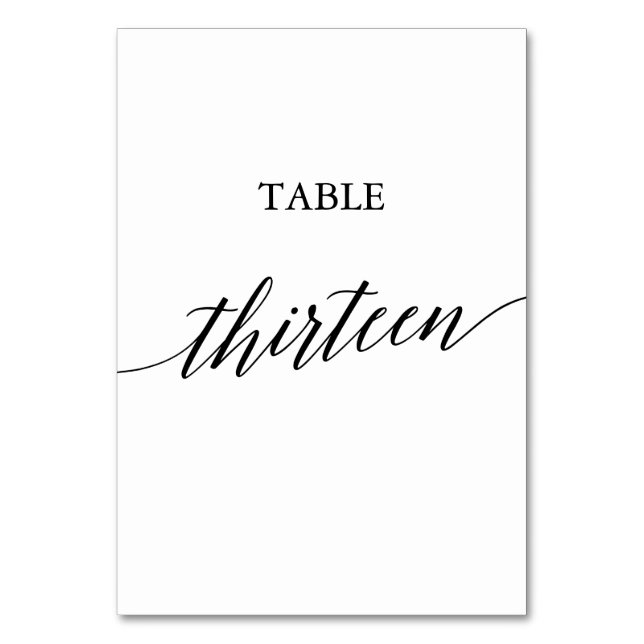Tarjeta De Mesa Elegante Mesa de Caligrafía Negra Número Trece (Anverso)