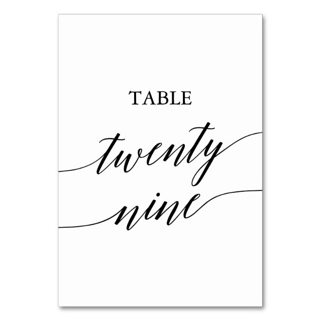 Tarjeta De Mesa Elegante Mesa de Caligrafía Negra Número Veintinue (Anverso)