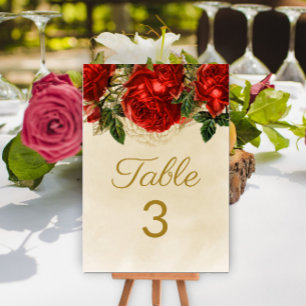 Tarjeta De Mesa Elegante Mesa de Champagne de Rosas Rojas Vintage