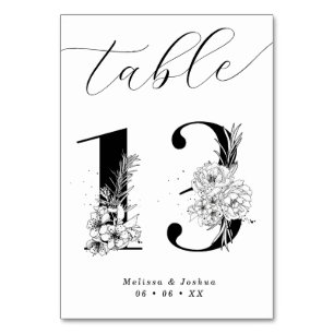 Tarjeta De Mesa Elegante Mesa Floral Blanca y Negra 13