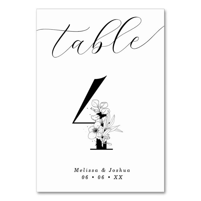 Tarjeta De Mesa Elegante Mesa Floral Blanca y Negra 4 (Anverso)