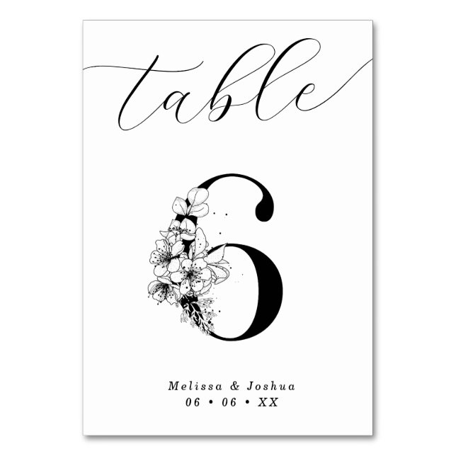 Tarjeta De Mesa Elegante Mesa Floral Blanca y Negra 6 (Anverso)