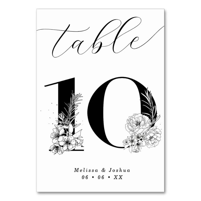 Tarjeta De Mesa Elegante Mesa Floral Blanco y Negro 10 (Anverso)