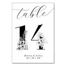 Tarjeta De Mesa Elegante Mesa Floral Blanco y Negro 14