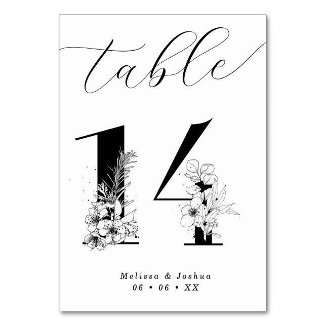 Tarjeta De Mesa Elegante Mesa Floral Blanco y Negro 14 (Anverso)