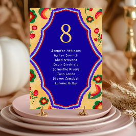 Tarjeta De Mesa Elegante mexicano vibrante amarillo azul