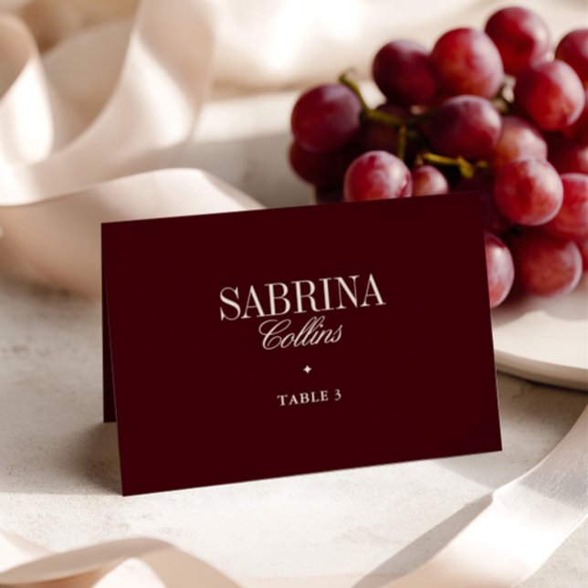 Tarjeta De Mesa Elegante Minimalista Burgundy Boda Card (Elegant Minimalist Burgundy Wedding Place Card)