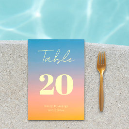 Tarjeta De Mesa Elegante Moda Azul Naranja Boda simple moderno