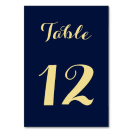 Tarjeta De Mesa Elegante Moda Blue Faux Gold Script Wedding Party