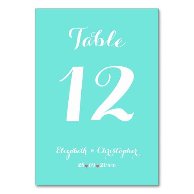 Tarjeta De Mesa Elegante Moda Boda blanco turquesa ducha de novia (Anverso)