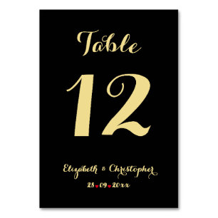 Tarjeta De Mesa Elegante Moda Boda de novia Black Faux Gold