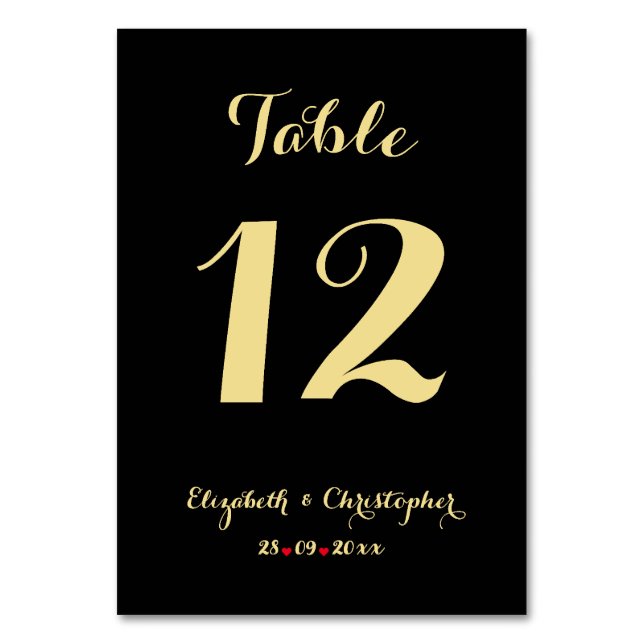 Tarjeta De Mesa Elegante Moda Boda de novia Black Faux Gold (Anverso)