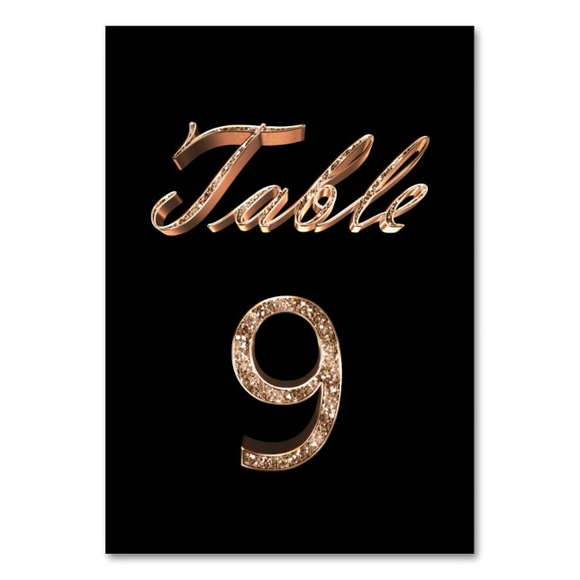 Tarjeta De Mesa Elegante Moda Fiesta de oro negro número 9 (Anverso)