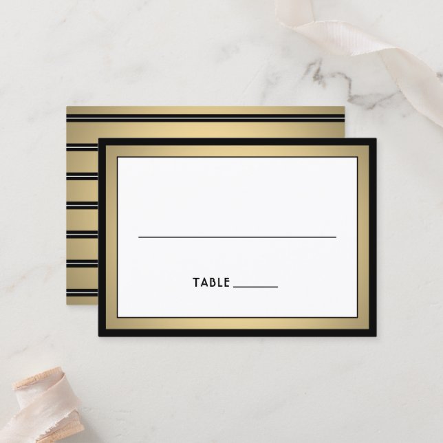 Tarjeta De Mesa Elegante Moderno Borde Negro y Dorado Grande Tarje (Anverso/Reverso In Situ)
