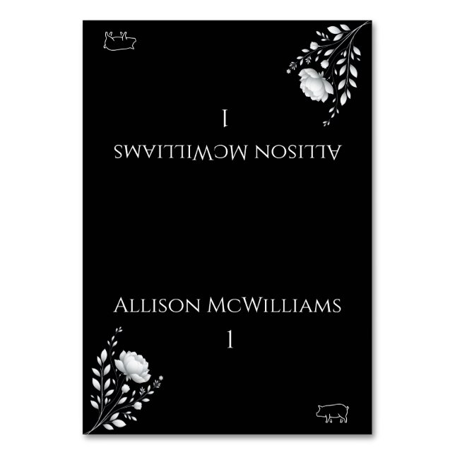 Tarjeta De Mesa Elegante moderno negro y blanco - icono del cerdo (Anverso)