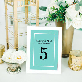Tarjeta De Mesa Elegante Monograma Aqua Blue Custom Wedding
