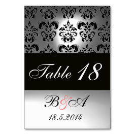 TARJETA DE MESA ELEGANTE MONOGRAMA BLANCO GRIS NEGRO DAMASK