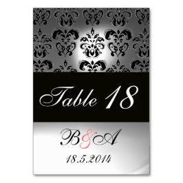 TARJETA DE MESA ELEGANTE MONOGRAMA BLANCO GRIS NEGRO DAMASK