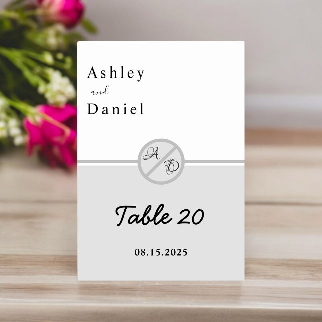 Tarjeta De Mesa Elegante Monograma Boda De Moda Gris Negro Y Blanc (Subido por el creador)