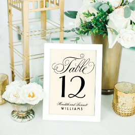 Tarjeta De Mesa Elegante Monograma de Boda en Escritura Negra Marf