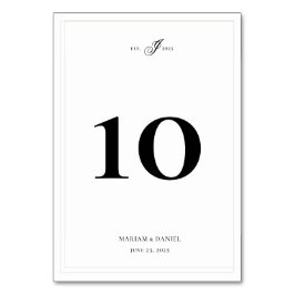 Tarjeta De Mesa Elegante Monograma de Caligrafía Simple Blanco Bod