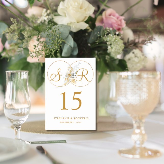 Tarjeta De Mesa Elegante Monograma dorado Nombre Boda inicial (Subido por el creador)