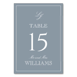 Tarjeta De Mesa Elegante Monograma Moderno Script Dusty Blue Boda