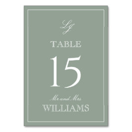 Tarjeta De Mesa Elegante Monograma Moderno Script Sage Green Boda