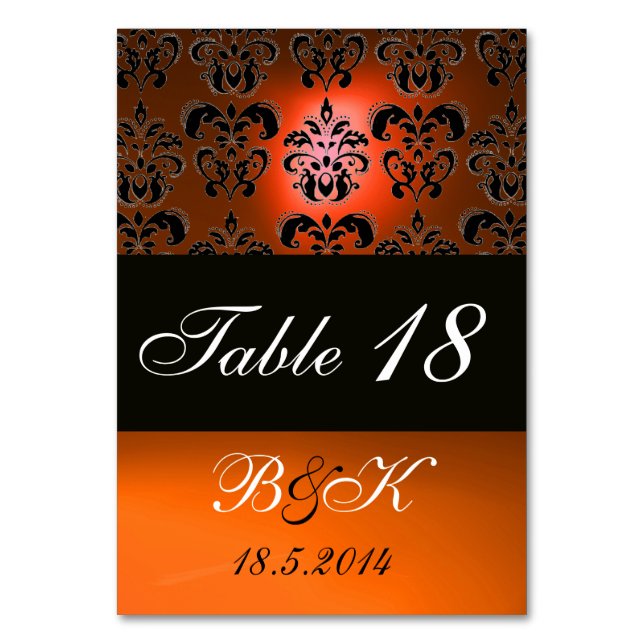 TARJETA DE MESA ELEGANTE MONOGRAMA NEGRO, NARANJA BLANCO AMARILLO (Reverso)