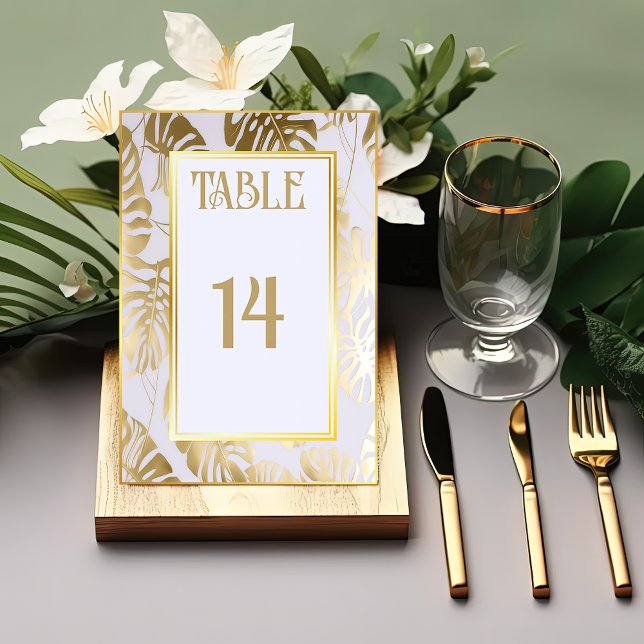 Tarjeta De Mesa Elegante Monstera Gilded Gold Boda (Subido por el creador)