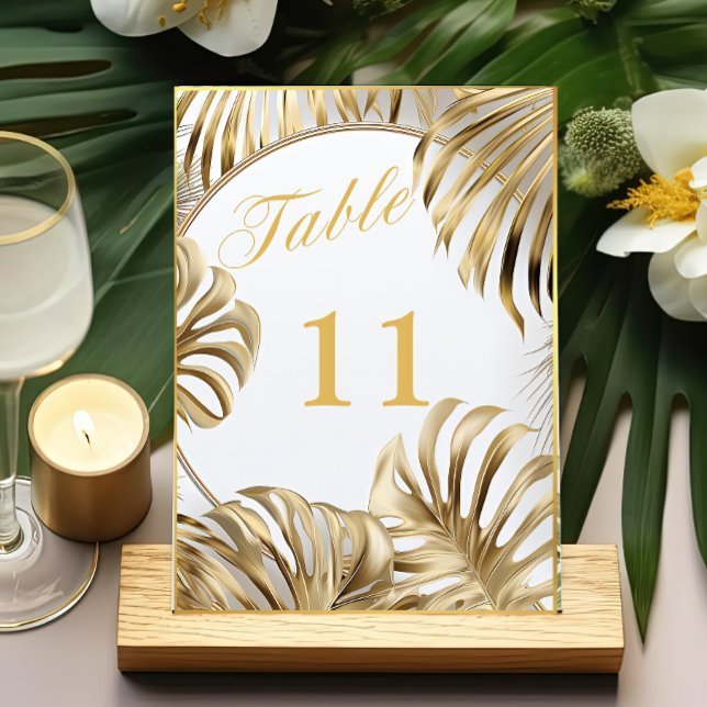Tarjeta De Mesa Elegante Monstera Gilded Gold Boda (Subido por el creador)