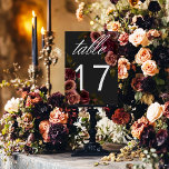 Tarjeta De Mesa Elegante Moody Boda de orejas y flores de Borgoña<br><div class="desc">Acepte la elegancia atemporal para su celebración inspirada en el gótico con nuestra cautivadora tarjeta de número de mesa. Un suave fondo negro proporciona el lienzo perfecto para un ramo cautivador pero sobrio. Imaginen un arreglo de esquina de flores de rosa mudas, donde el óxido suave ruge y los ricos...</div>