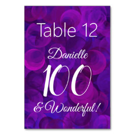 Tarjeta De Mesa Elegante morado 100 y maravillosa fiesta de cumple
