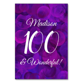 Tarjeta De Mesa Elegante morado 100 y maravillosa fiesta de cumple