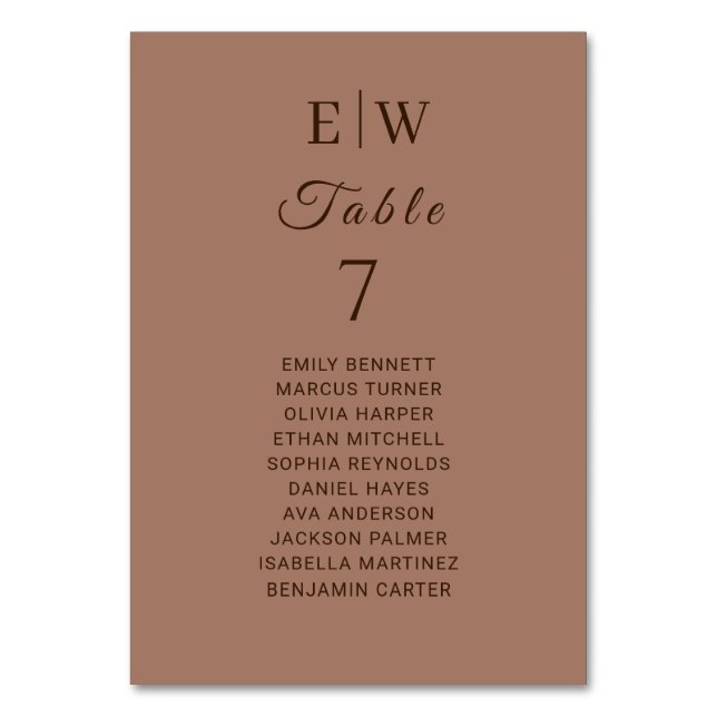 Tarjeta De Mesa Elegante Mousse de Mocha Simple con Boda de Monogr (Anverso)