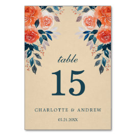 Tarjeta De Mesa Elegante Naranja de color de agua Rosa Boda