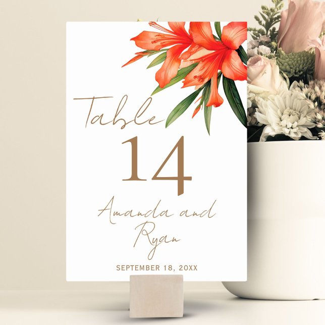 Tarjeta De Mesa Elegante Naranja Oleander Boda floral (Subido por el creador)