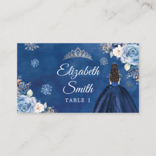 Tarjeta De Mesa Elegante Navy Blue Winter Snowflake Mis Quince