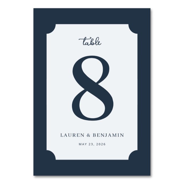 Tarjeta De Mesa Elegante Navy Número Ocho (Anverso)