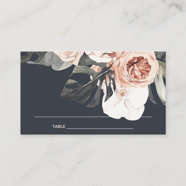 TARJETA DE MESA ELEGANTE NAVY RUST MONSTRERA PEONY BODA FLORAL (Anverso)
