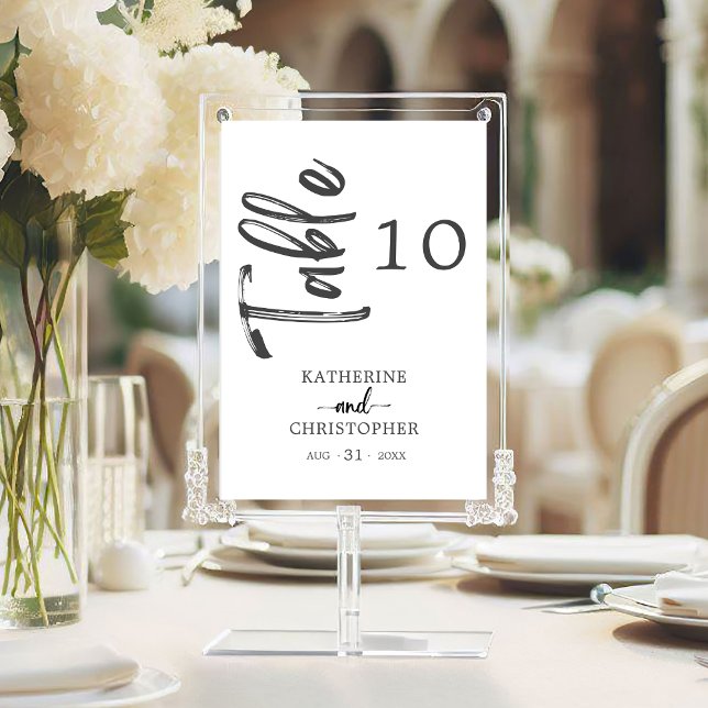 Tarjeta De Mesa Elegante negrita guión negro blanco Boda formal (Elegant Bold Black and White Vertical Script Wedding Table Number with Vertical Calligraphy.)