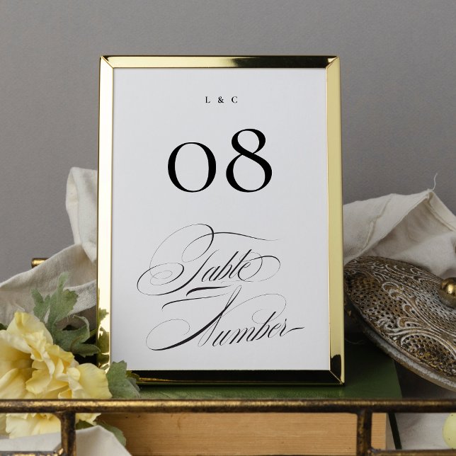 Tarjeta De Mesa Elegante negro formal sobre Boda de caligrafía bla (Subido por el creador)